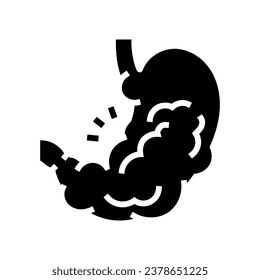 exzessiv gasblütige Erkrankung Symptom-Glyphsymbol Vektorgrafik. Symptom einer exzessiven Gasblähung einzelne Symbolillustration