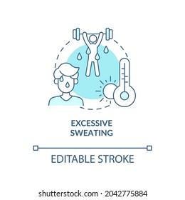 Excessive sweating blue concept icon. Hot weather leads to sweating and heatstroke. Exercising. Dehydration abstract idea thin line illustration. Vector isolated outline color drawing. Editable stroke