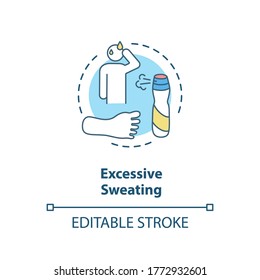 Excessive sweating concept icon. Common mens issue, personal hygiene, body care idea thin line illustration. Hyperhidrosis, bad smell. Vector isolated outline RGB color drawing. Editable stroke