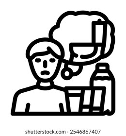 Icono de línea de síntomas de la enfermedad de la micción de sed excesiva. Vector de síntoma de la enfermedad de la micción de sed excesiva. Ilustración negra