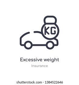 excessive weight for the vehicle outline icon. isolated line vector illustration from insurance collection. editable thin stroke excessive weight for the vehicle icon on white background