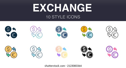 Exchange 10 style universal icons, line, outline, simple, flat, filled, two coloured, gradient elements