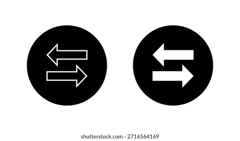 Icono de flecha de intercambio en círculo negro. Símbolo de dirección, navegación e intercambio. Signo de flechas bidireccionales