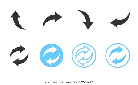 Exchange arrow icon featuring a circular reverse symbol. Represents refresh, switch, or direction change. Blue and gray button isolated on transparent background. EPS10