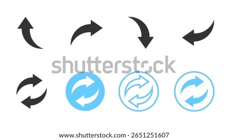 Exchange arrow icon featuring a circular reverse symbol. Represents refresh, switch, or direction change. Blue and gray button isolated on transparent background. EPS10