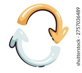 Exchange arrows circle with two curved directional symbols in rounded loop shape. Crypto swap, digital finance and transaction design with exchange arrows circle, vector illustration