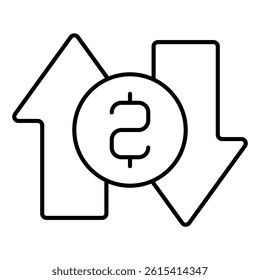 Exchange arrows with coin thin line icon, financial advice concept. Vector graphics. Income and spending, money sign on white background, linear style for mobile or design