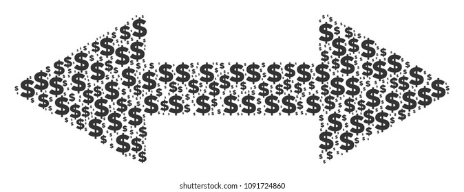 Exchange arrows collage of dollars and spheric points. Vector dollar icons are grouped into exchange arrows collage.