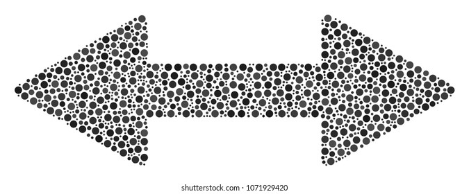 Exchange Arrows collage of round dots in variable sizes and color hues. Circle elements are grouped into exchange arrows vector mosaic. Dotted vector design concept.