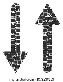 Exchange Arrows composition icon of squares and circle particles in different sizes. Vector items are united into exchange arrows mosaic design concept.