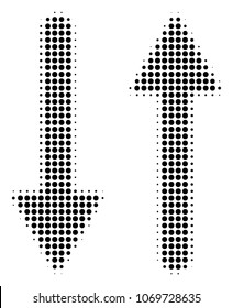 Exchange Arrows halftone vector pictogram. Illustration style is dotted iconic Exchange Arrows icon symbol on a white background. Halftone matrix is circle blots.