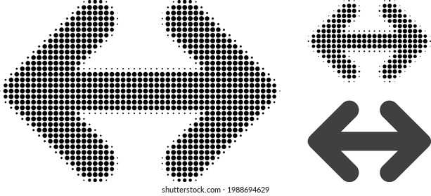 Exchange arrows horizontally halftone dotted icon. Halftone array contains round points. Vector illustration of exchange arrows horizontally icon on a white background.