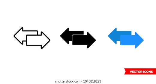 Exchange arrows icon of 3 types: color, black and white, outline. Isolated vector sign symbol.
