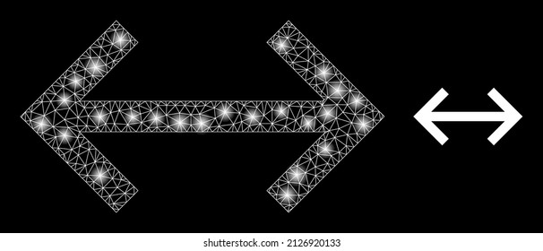 Exchange arrows icon and constellation net mesh exchange arrows model with bright light spots. Illuminated model created from exchange arrows vector icon and polygonal mesh.