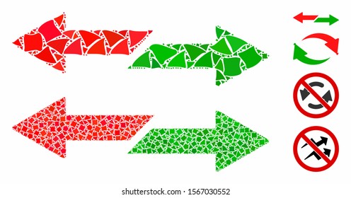 Exchange arrows mosaic of trembly elements in various sizes and color tints, based on exchange arrows icon. Vector unequal elements are combined into mosaic.