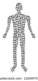 Exchange arrows person figure. Vector exchange arrows icons are formed into person mosaic.