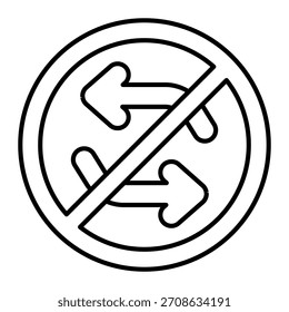 Icono de línea delgada de prohibición de intercambio, concepto de reciclaje. Gráficos de Vector. Letrero prohibido, prohibido de los artículos en el fondo blanco, icono del estilo del contorno para el móvil o el Diseño web