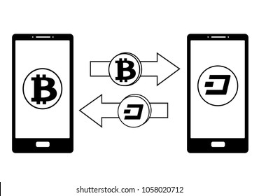 exchange between bitcoin and dash in the phone,crypto-currensy exchange concept black and white