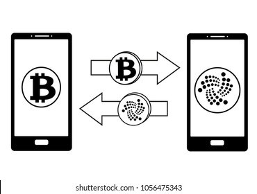 exchange between bitcoin and iota in the phone,crypto-currensy exchange concept black and white