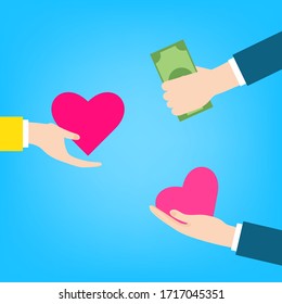 The exchange between heart and heart or heart and money,vector illustration for graphic design,website or banner