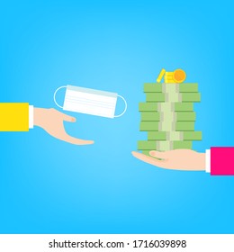 The exchange between money and medical mask,vector illustration for graphic design,website or banner