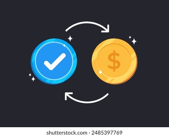 An exchange between solution and money. Vector Illustration