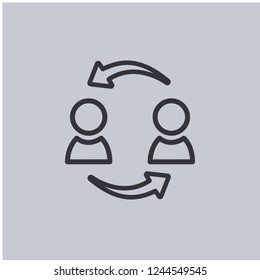 Exchange between two men and people cycle icon vector on isolated background in business.