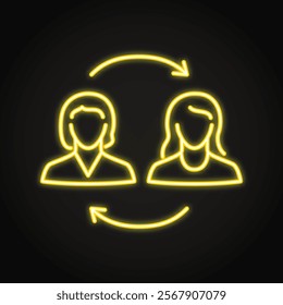 Exchange between two people neon icon. Communication, data exchange, replacement. Vector illustration