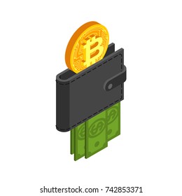 Exchange bitcoin. Crypto currency purse stock exchange sign. Virtual money swap. Vector Illustrator
