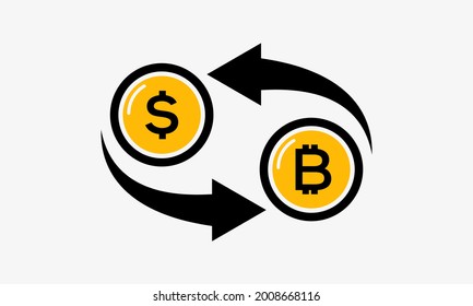 Exchange Bitcoin with Dollar. Cryptocurrency Exchange Concept Future of Cash. Bitcoin to Dollar Rate Icon Vector Design Illustration