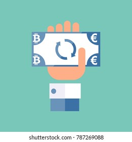 Exchange bitcoin - euro. Isolated background. Flat design, vector.