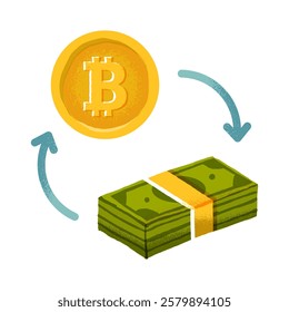 Exchange bitcoin for money. Dollar and Crypto currency. Financial relations. Buy and sell currency. vector illustration