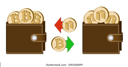 exchange bitcoin to neo between wallets on a white background , exchange cryptocurrency in the wallet , design concept color