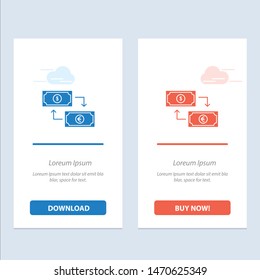 Exchange, Business, Dollar, Euro, Finance, Financial, Money  Blue and Red Download and Buy Now web Widget Card Template. Vector Icon Template background