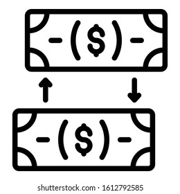 Exchange cash icon. Outline exchange cash vector icon for web design isolated on white background