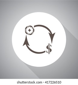 Exchange casino chips for dollar vector icon