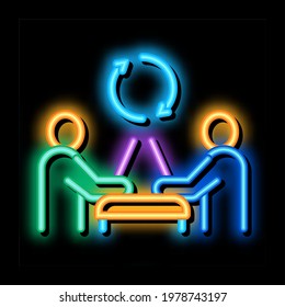 exchange of computer experience neon light sign vector. Glowing bright icon exchange of computer experience sign. transparent symbol illustration