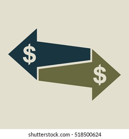 Exchange and convert icon. Dollar. Arrow, trade, return. Vector