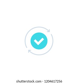 exchange, convertation completed icon with checkmark and arrows in circle