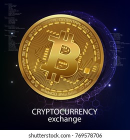 exchange of crypto currency. Golden bitcoin digital currency. Banner. vector illustration