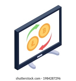 Exchange cryptocurrency icon in isometric style 