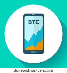 Exchange cryptocurrency in the phone, mobile application, bitcoin market platform icon, Bitcoin price increase, vector illustration