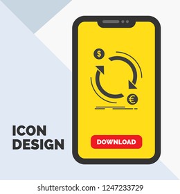 exchange, currency, finance, money, convert Glyph Icon in Mobile for Download Page. Yellow Background