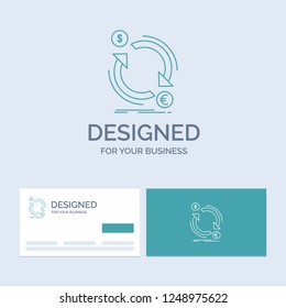 exchange, currency, finance, money, convert Business Logo Line Icon Symbol for your business. Turquoise Business Cards with Brand logo template