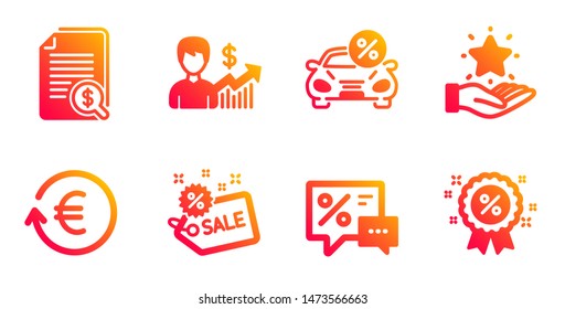 Exchange currency, Financial documents and Business growth line icons set. Sale, Car leasing and Discounts signs. Loyalty program, Discount symbols. Reshresh exchange rate, Check docs. Vector
