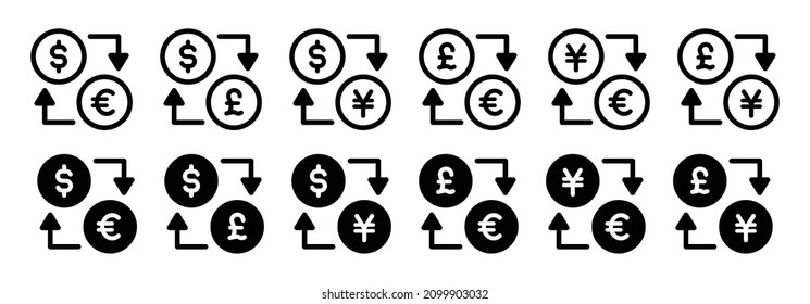 Exchange currency icon set. Dollar, euro, pound and yen sign symbol