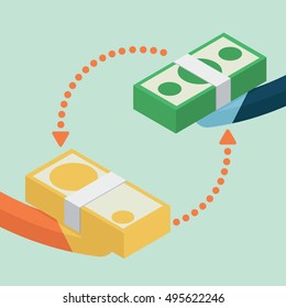 exchange currency, exchange money flat vector illustration