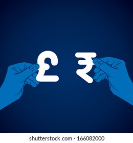 exchange currency pound and rupee vector