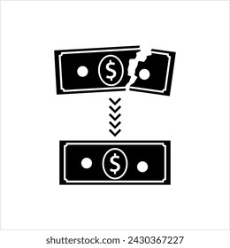 Exchange Damaged Currency Icon, Redeem Mutilated Currency, Get New Fresh Currency Vector Art Illustration