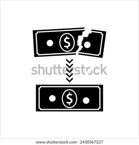 Exchange Damaged Currency Icon, Redeem Mutilated Currency, Get New Fresh Currency Vector Art Illustration